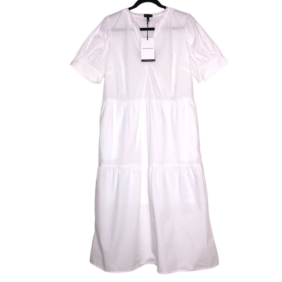 Who What Wear DemiTiered White Puff Short Sleeve Dress w/Pockets Size Large - Picture 2 of 12